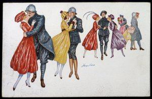 Militaires et leurs fiancées, marraines ou amies - illustration par Xavier Sager (1870-1930) carte postale, vers 1915 - Xavier Sager