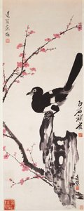 Fleurs de prunier et pie (encre et couleur sur papier) - Xiao Sun (1883 1944) Zhou Shaoxiang (1880 1954) Qi Baishi