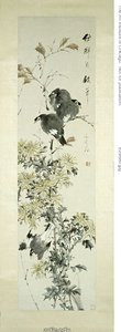 Myna huppé Oiseaux et chrysanthèmes - Xugu