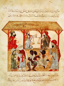Ms. Ar 5847 f.105, Un marché aux esclaves, de "Al Maqamat" - Yahya ibn Mahmud Al Wasiti