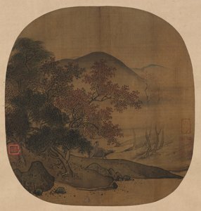 Buffle et garçon dans un paysage automnal