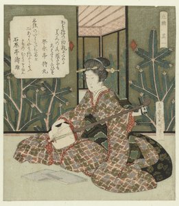 Numéro un: Femme accordant un shamisen (Een trio van muziekinstrumenten)