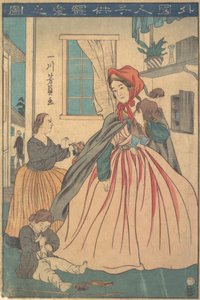 Une étrangère profitant de ses enfants, 1860, 10ème mois - Yoshikazu