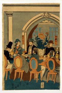 Banquet de cinq nations (club de Yokohama) - Yoshitomi Utagawa