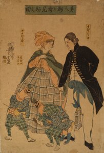 Étrangers regardant la danse du Nouvel An, 1861 - Yoshitomi Utagawa