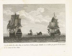 Fin du combat du 22 Mai 1689, ou Jean-Bart et Forbin, quoique démâtés, ne se rendent que quand ils sont assurés de la retraite de leur flotte - Yves Marie Le Gouaz