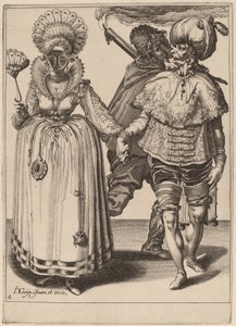 Un homme avec un turban menant une femme portant des plumes de paon
