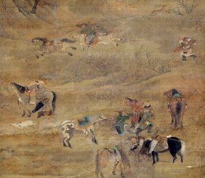 Cavalier mongol chassant un cheval (détail) - Zhao Mengfu Chao Meng Fu or