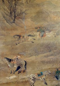 Cavalier mongol poursuivant un cheval (détail) - Zhao Mengfu Chao Meng Fu or