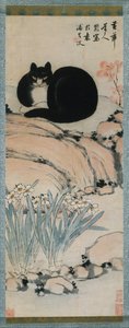 Chat noir et narcisse, XIXe siècle - Zhu Ling