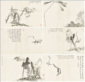 Paysages et Fleurs, album de six feuilles - Zhu da Bada Shanren