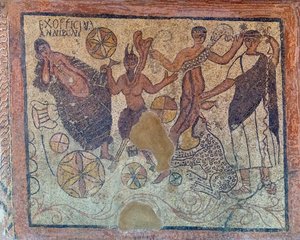 Mosaïque romaine du IVe siècle après J.-C. représentant une scène bacchique - . .