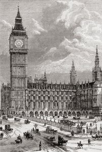 Big Ben et les Chambres du Parlement, Londres, Angleterre, vus ici au 19ème siècle - . .