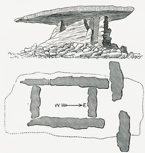 Chûn Quoit, Cornouailles, Angleterre, vue latérale et plan au sol, de Notre propre pays publié en 1898 - Ferdinand Georg Waldmuller