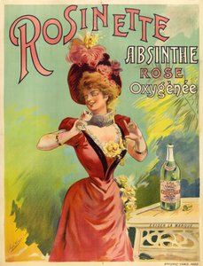 Femme élégante habillée à la mode Belle Époque dégustant un verre d