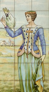 Vue intérieure, panneau de carreaux, peintre Furcy Ernest Tondeur, exécutant Boch Frères La Louvière