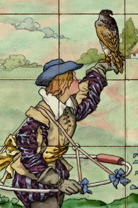Vue intérieure, panneau de carreaux, peintre Furcy Ernest Tondeur, exécutant Boch Frères La Louvière, deuxième panneau, (détail)