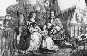 Le roi Louis XIV et sa fille suppliant la duchesse Louise de La Vallière de ne pas se retirer au couvent