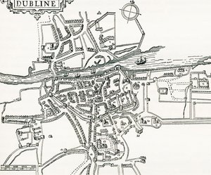 Carte de Dublin, Irlande en 1610, de Notre propre pays publié en 1898 - Ferdinand Georg Waldmuller