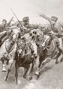 Combat monté entre cosaques russes et cavalerie allemande connue sous le nom de Hussards de la Mort à Schwansfeld, entre Korschen et Bartenstein, Prusse orientale, août 1914 pendant la Première Guerre mondiale, de La Esfera - Ferdinand Georg Waldmuller