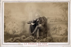 Commune de Paris : « La France en paix » portrait de Louis Adolphe Thiers (1797-1877) assis sur le dragon probable symbole de la commune - Frederick (attr. to) Barnard
