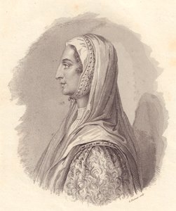Portrait de la noble italienne Béatrice Lascaris di Tenda (1372-1418), gravure sur cuivre de G Fusinati d