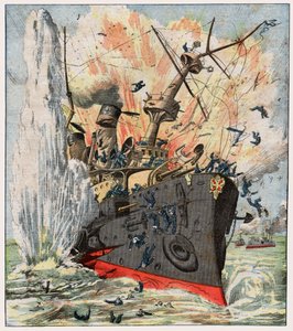 Navire de guerre russe coulé par une mine japonaise à Port Arthur - . .