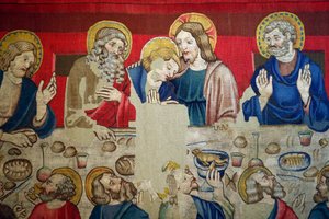 Musée Saint-Marc. Tapisserie en laine avec des épisodes de la Passion du Christ. La dernière cène. - . .