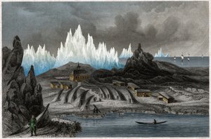 La colonie des frères moraves à Akunnat, Groenland (Lichtenfels) (gravure) - . .