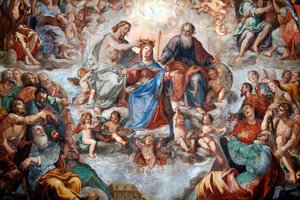 Le couronnement de la Vierge. Fresque. Église San Donato. Gênes. Italie. - . .