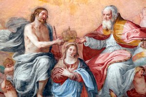 Couronnement de la Vierge. Fresque. Basilique della Santissima Annunziata del Vastato. Gênes. Italie.