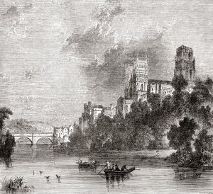 Vue de Durham et de la cathédrale, vue de la rivière Wear, Durham, Angleterre - . .
