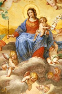 Vierge Marie et enfant. Fresque. Palazzo Fieschi-Crosa Di Vergagni. Gênes. Italie - . .