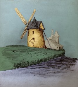 Moulin à vent en Normandie, France. vers 1830 (illustration) - . .