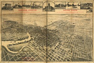 Vue de la ville de Stockton, la ville manufacturière de Californie montrant l