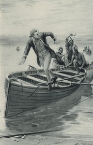 Le capitaine James Cook saute de son bateau alors que les Indiens rouges y montent - after Charles Mills Sheldon