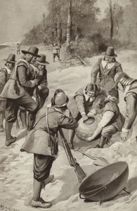 Les Pères Pèlerins frappent le sable et trouvent du maïs - after Charles Mills Sheldon