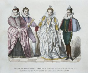 Louise de Lorraine-Vaudémont (1553-1601), épouse de Henri III, Duc de Guise (1549-88), Marguerite de Vaudémont (1564-1625) et Anne de Joyeuse (1561-87) - after Chevignard