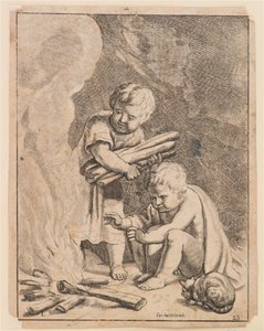 Deux enfants faisant du feu - after Cornelis Holsteyn