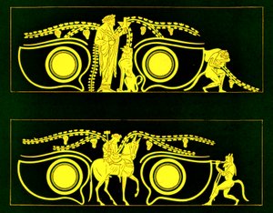 Dionysos, Héphaïstos et satyres, illustration des Peintures de vases grecs par J. E. Harrison et D. S. MacColl, publié en 1894 - after English School