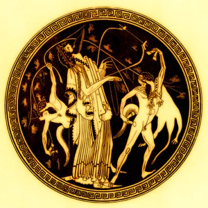 Dionysos et satyres, illustration de Peintures de vases grecs par J. E. Harrison et D. S. MacColl, publié en 1894 - after English School