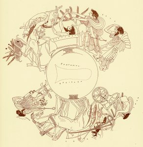 Héraclès et Eurysthée, illustration des Peintures de vases grecs par J. E. Harrison et D. S. MacColl, publié en 1894 - after English School