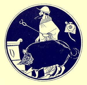 Hermès et le chien masqué, illustration de Peintures de vases grecs par J. E. Harrison et D. S. MacColl, publié en 1894