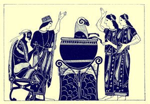 Médée faisant bouillir le bélier, illustration des Peintures de vases grecs par J. E. Harrison et D. S. MacColl, publié en 1894 - after English School