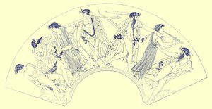 Réjouissance par Brygos, illustration des Peintures de vases grecs par J. E. Harrison et D. S. MacColl, publié en 1894 - after English School