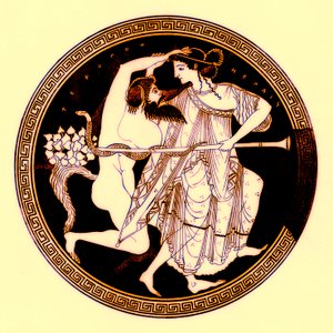 Satyre et Ménade, illustration des Peintures de vases grecs par J. E. Harrison et D. S. MacColl, publié en 1894 - after English School