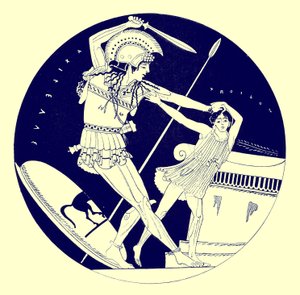 La Mort de Troïlos, illustration des Peintures de vases grecs par J. E. Harrison et D. S. MacColl, publié en 1894