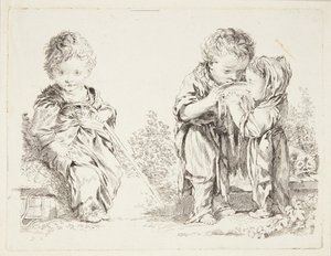 Enfant assis sur une motte de terre et Les petits buveurs de lait