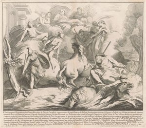 La Prima Macchina pour la Chinea de 1742 : Le concours de Neptune et Minerve - after François Hutin Miguel de Sorellò