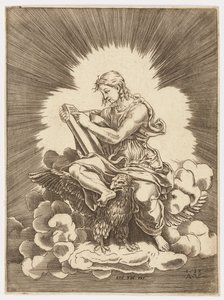 Saint Jean, écrivant, assis sur un aigle - after Giulio Romano